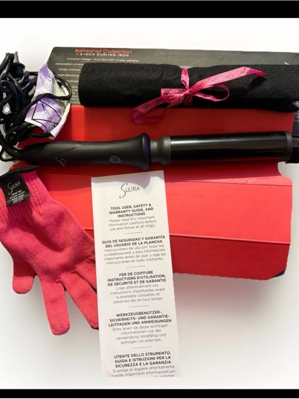 Sultra Bombshell 1.5” Curling Iron - New Open Box - Complete Set - Glove & Mat